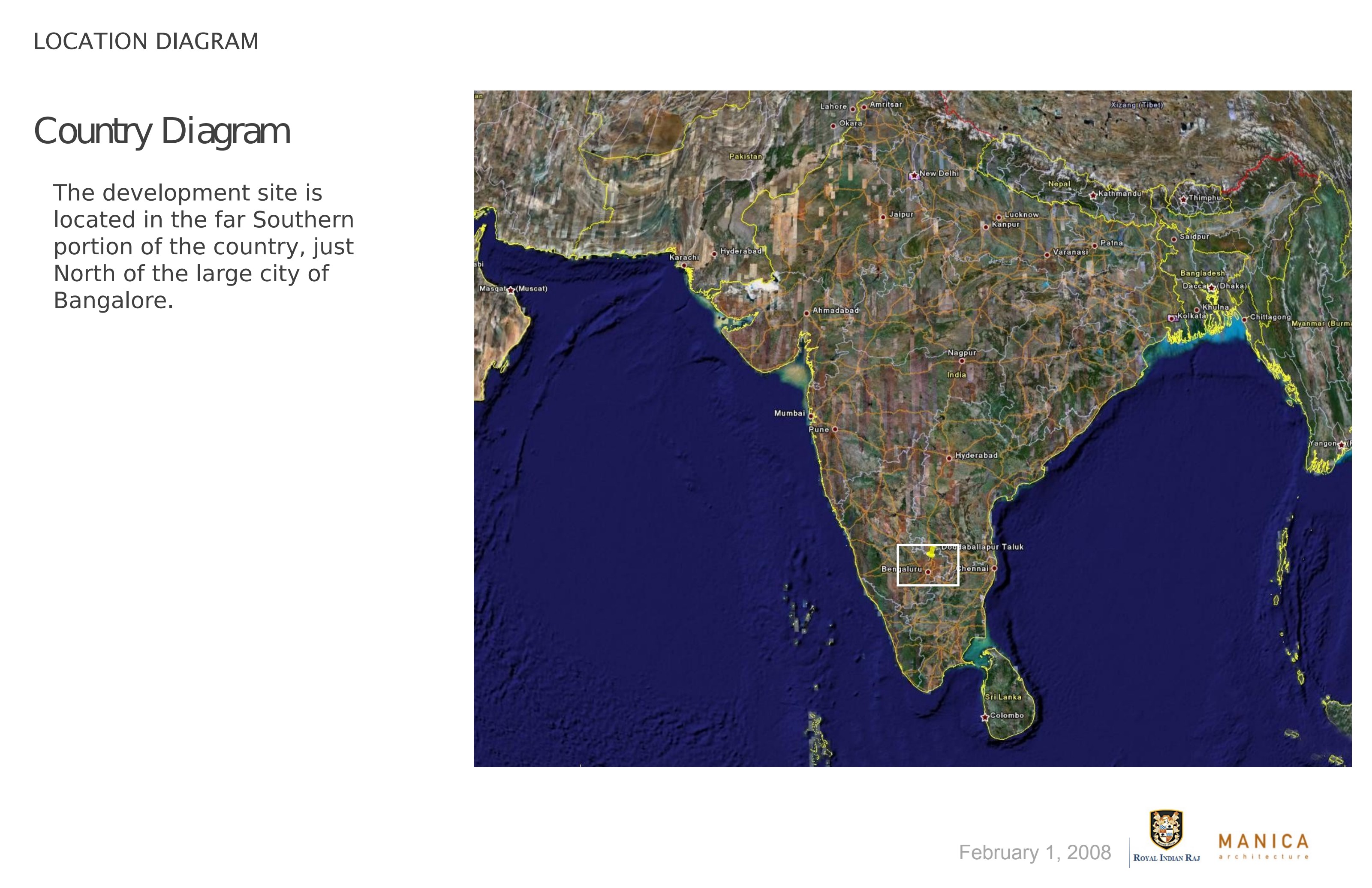 Google location map showing The Italian Village near BIAL IT Investment Park, Nandi Hills and New Bhartiya City, north of Bangalore.